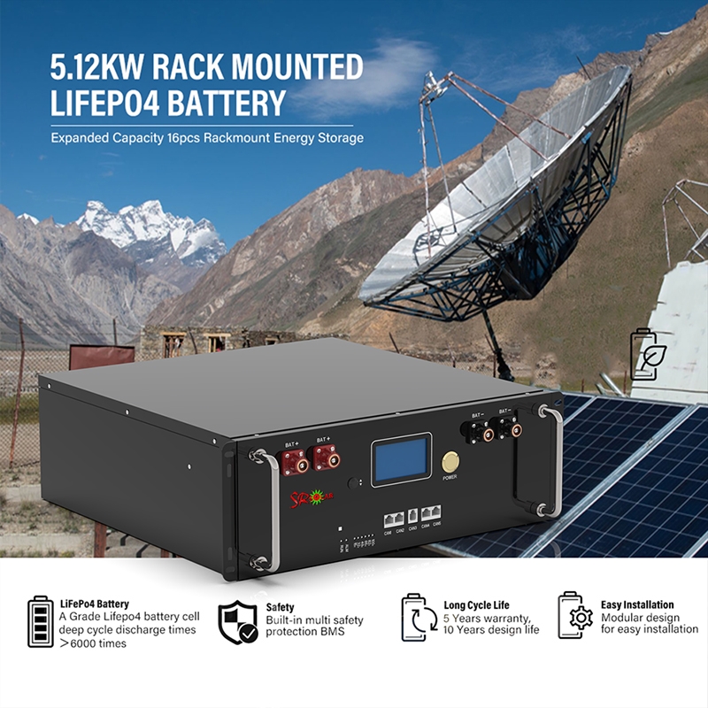 SRSOLAR 51.2V 100Ah Lifepo4 Battery 5KWh Rack Mount High-Cycle Life Server Rack Battery for Solar Energy Storage