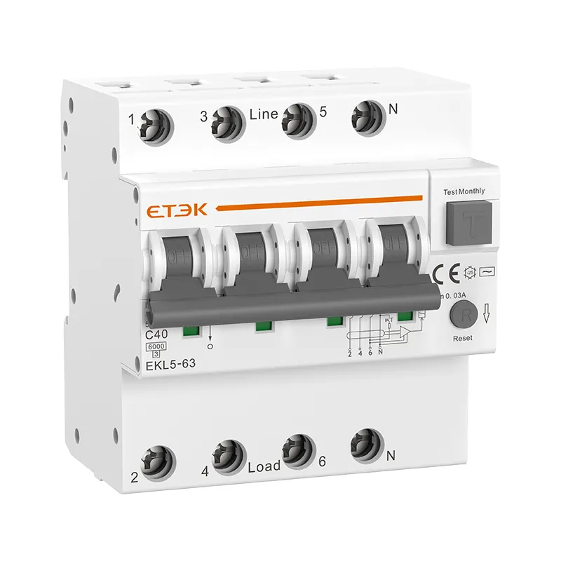 EKL5-63 Electronic Type RCBO 6-63A 10-300mA Overcurrent and Earth Leakage Protection for Solar PV and Energy Storage Systems ETEK